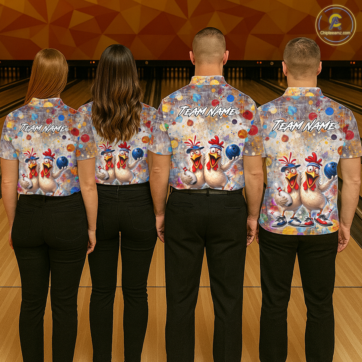 Custom Funny Chicken Bowling Team Shirt for Men Colorful Bowling Buddy Shirt Polo & 1/4 Bowling Outfit QZT955