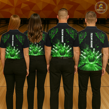 Load image into Gallery viewer, Custom Green Flame Bowling Team Shirt for Men Polo &amp; 1/4-Zip Bowling Jersey Bowling League Uniform QZT866