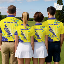 Load image into Gallery viewer, Blue And Yellow Hexagon Pattern Mens Disc Golf Polo Shirts Custom Team Disc Golf Jerseys NHN0031