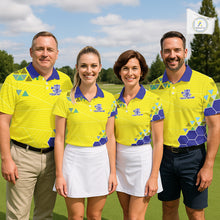 Load image into Gallery viewer, Blue And Yellow Hexagon Pattern Womens Disc Golf Polo Shirts Custom Team Disc Golf Jersey NHN0031