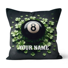 Load image into Gallery viewer, Funny 8 Ball Pool And Clovers Black Pillows Custom Name Billiard Pillows TDM0818