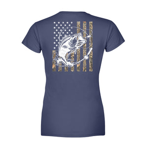 Bass Camouflage USA Flag bass fishing love fishing - Standard Women's T-shirt