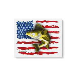 Angry Walleye fishing art with American flag ChipteeAmz's art Matte Canvas AT036