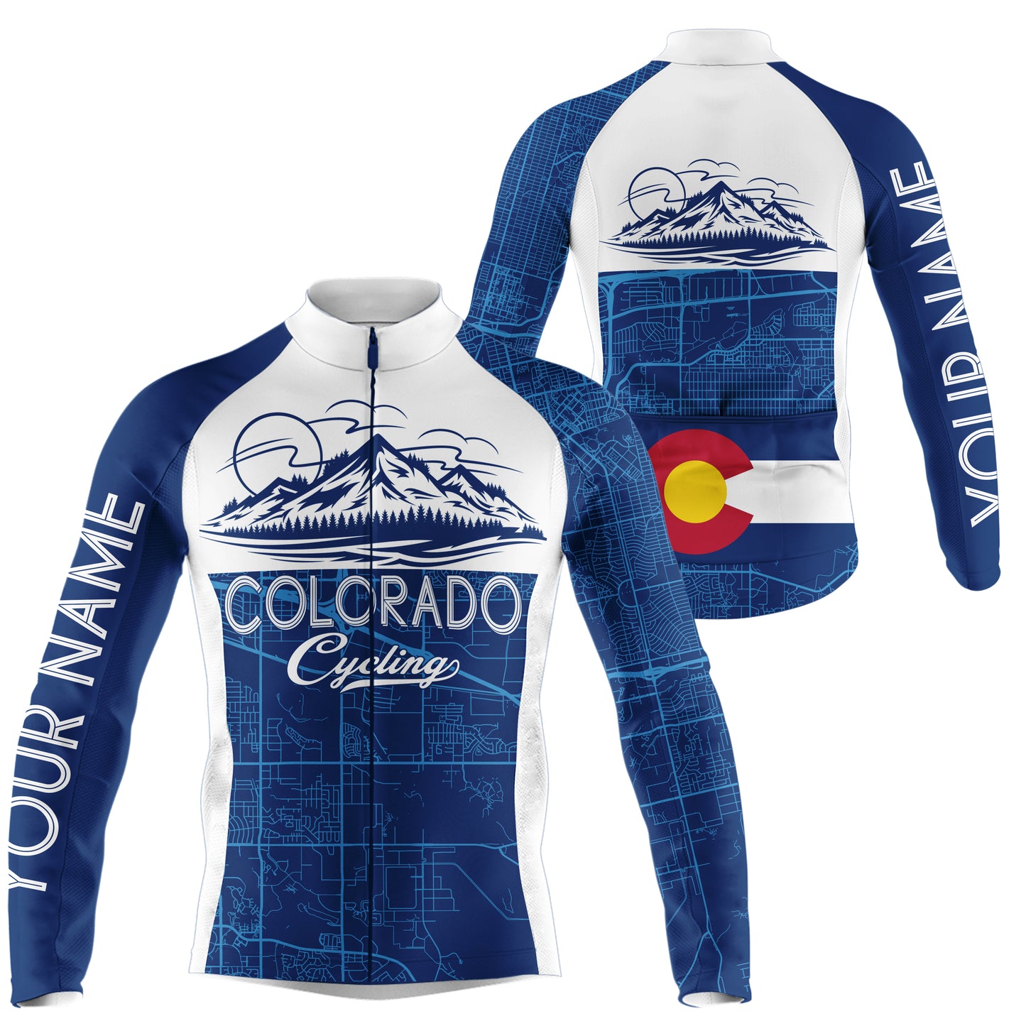 Navy Colorado men women's cycling jersey with 3 pockets UPF50+ full zip mountain bike bmx shirt| SLC167