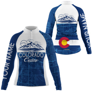 Navy Colorado men women's cycling jersey with 3 pockets UPF50+ full zip mountain bike bmx shirt| SLC167