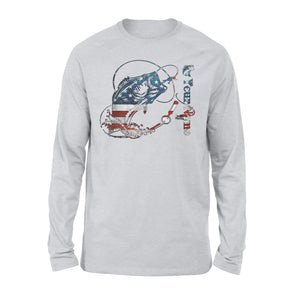 US Bass Fishing American Flag Custom name Long Sleeve D02 NQS1248