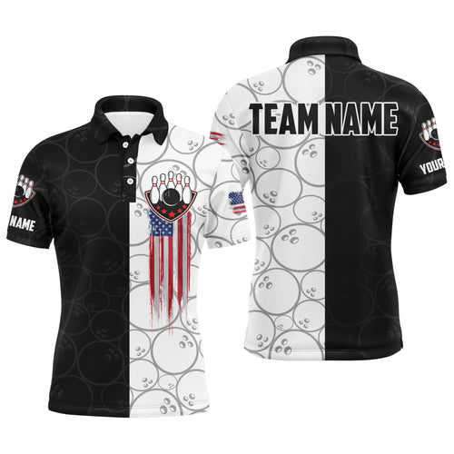 American Flag Men Polo Bowling Shirt Personalized Patriotic Bowlers Custom Team Short Sleeves Jersey NBP14