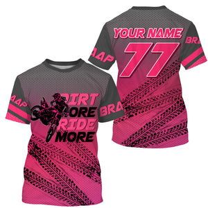 Girls women custom motocross jersey pink UPF30+ dirt bike MX racing Dirt More Ride More off-road NMS978