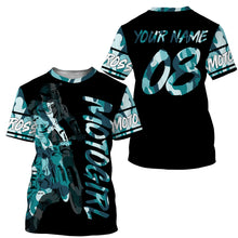 Load image into Gallery viewer, MotoGirl personalized jersey UPF30+ motocross girl blue camo dirt bike riding shirt women bikers NMS1023