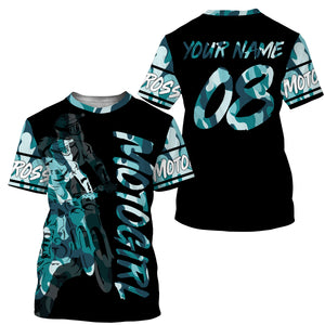 MotoGirl personalized jersey UPF30+ motocross girl blue camo dirt bike riding shirt women bikers NMS1023