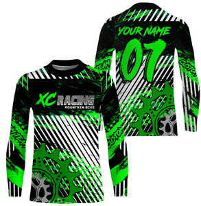 Cross-country XC mountain bike jersey UPF30+ Green kid adult MTB shirt youth boys cycling gear| SLC106