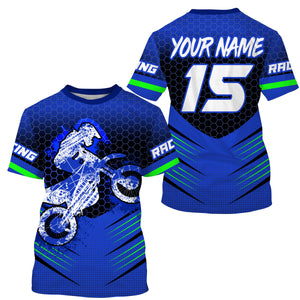 Youth kid adult dirt bike jersey UV blue Motocross custom off-road MX racing shirt motorcycle PDT104