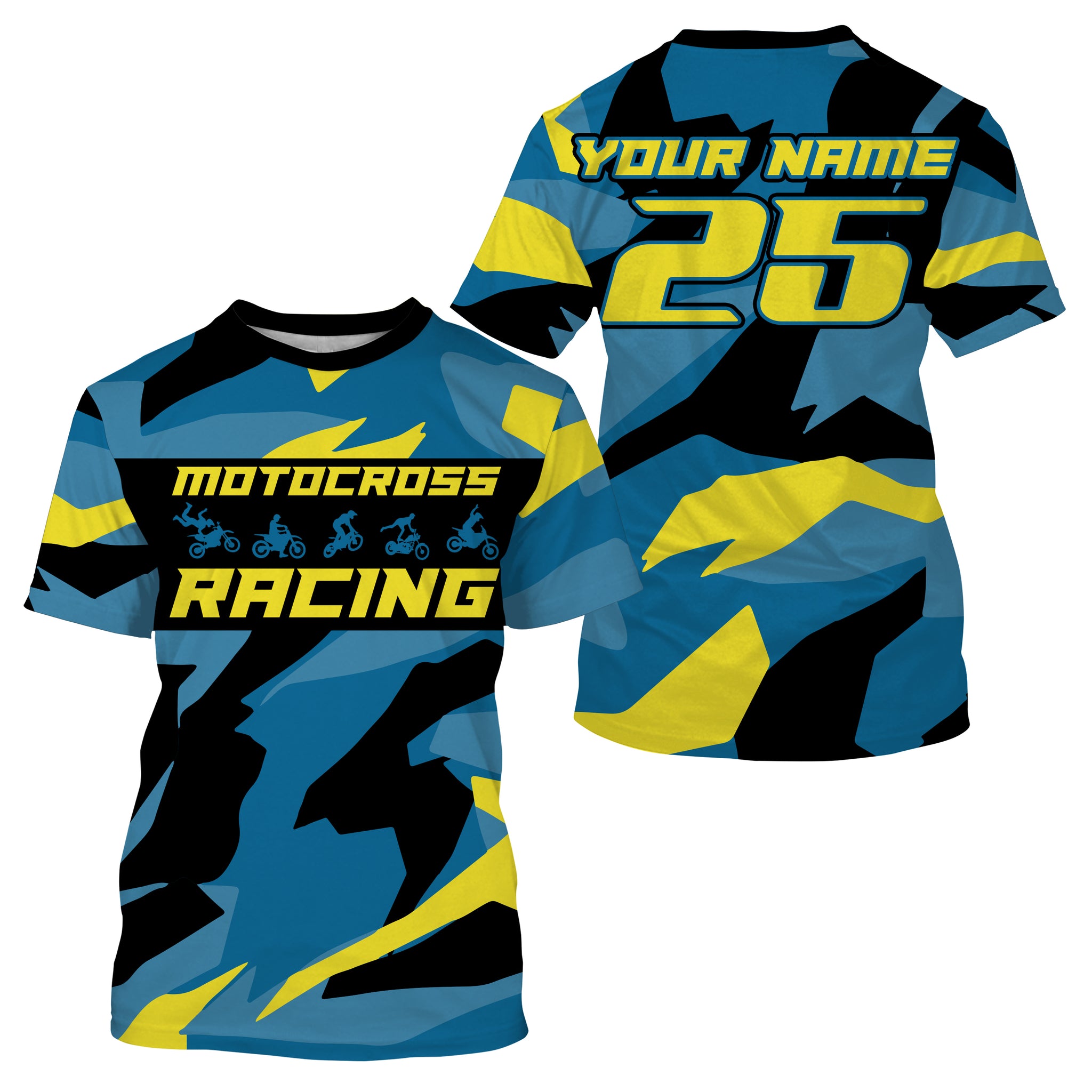 Custom Kid Men Women Dirt Bike MX Jersey UPF30+ Blue Camo