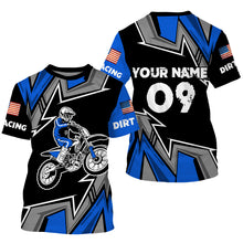 Load image into Gallery viewer, Flag American kid men women custom UPF30+ MX jersey blue dirt racing shirt motorcycle racewear PDT49