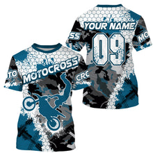 Load image into Gallery viewer, Women men kid custom Motocross jersey UPF30+ blue camo MX extreme biker racing off-road motorcycle PDT74