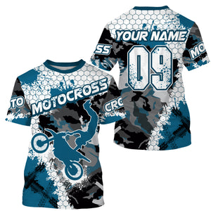 Women men kid custom Motocross jersey UPF30+ blue camo MX extreme biker racing off-road motorcycle PDT74