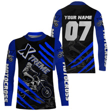 Load image into Gallery viewer, Xtreme customizable UPF30+ blue MX jersey for kid youth adult dirt bike racing shirt motorcycle PDT33