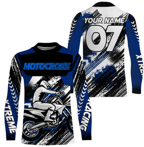 Blue custom Motocross jersey UV protective MX shirt for kid men women dirt bike racing racewear PDT65