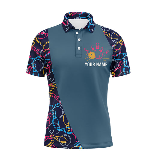 Personalized Men Polo Bowling Shirt, Bowling Balls Pins Pattern Bowlers Team Jersey NBP25