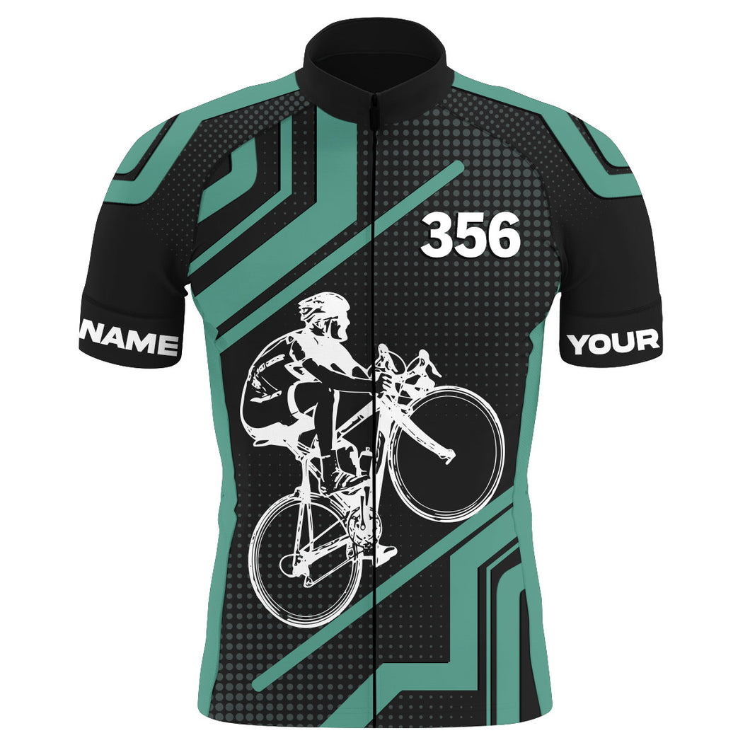 Green Mens cycling jersey UPF50+ road bike shirt Breathable biking tops with 3 pockets & full zip| SLC01