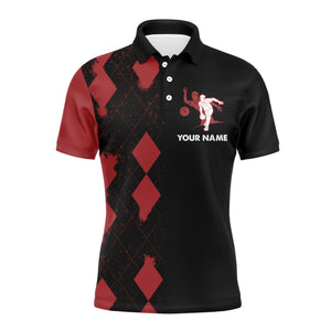 Men Polo Bowling Shirt Personalized Name, Red&Black Bowler Team Jersey for Bowling Lovers NBP22