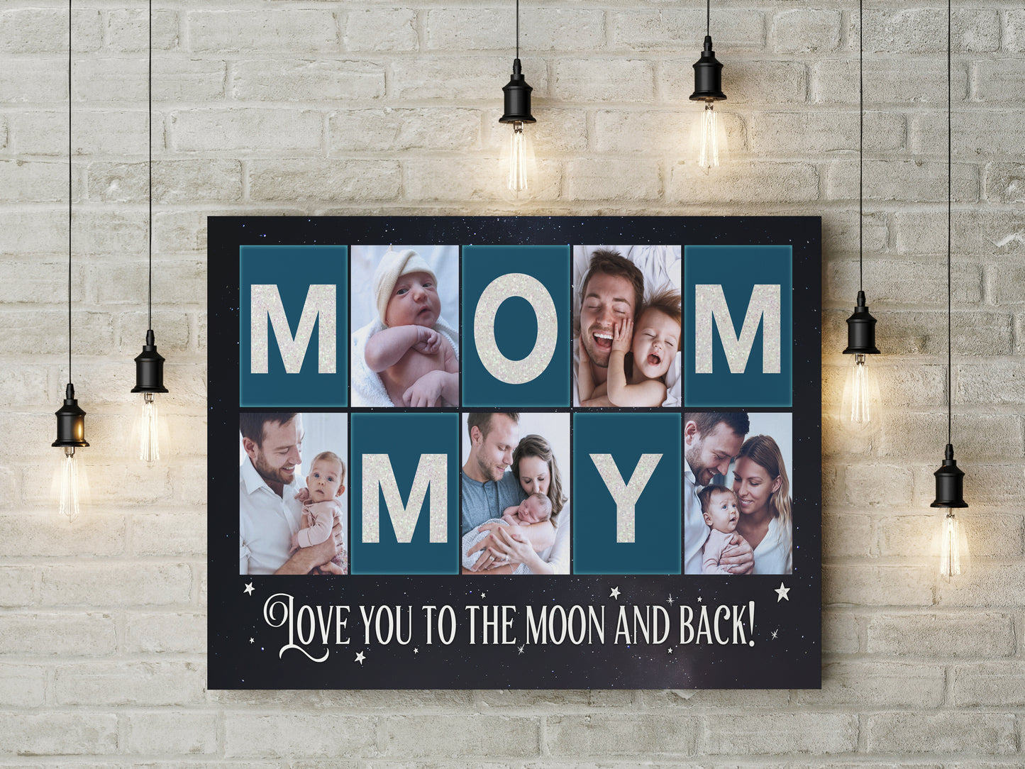Personalized Mom Canvas Custom Photo Collage, Mommy Love You to The Moon and Back, Mother's Day Gift| N2471