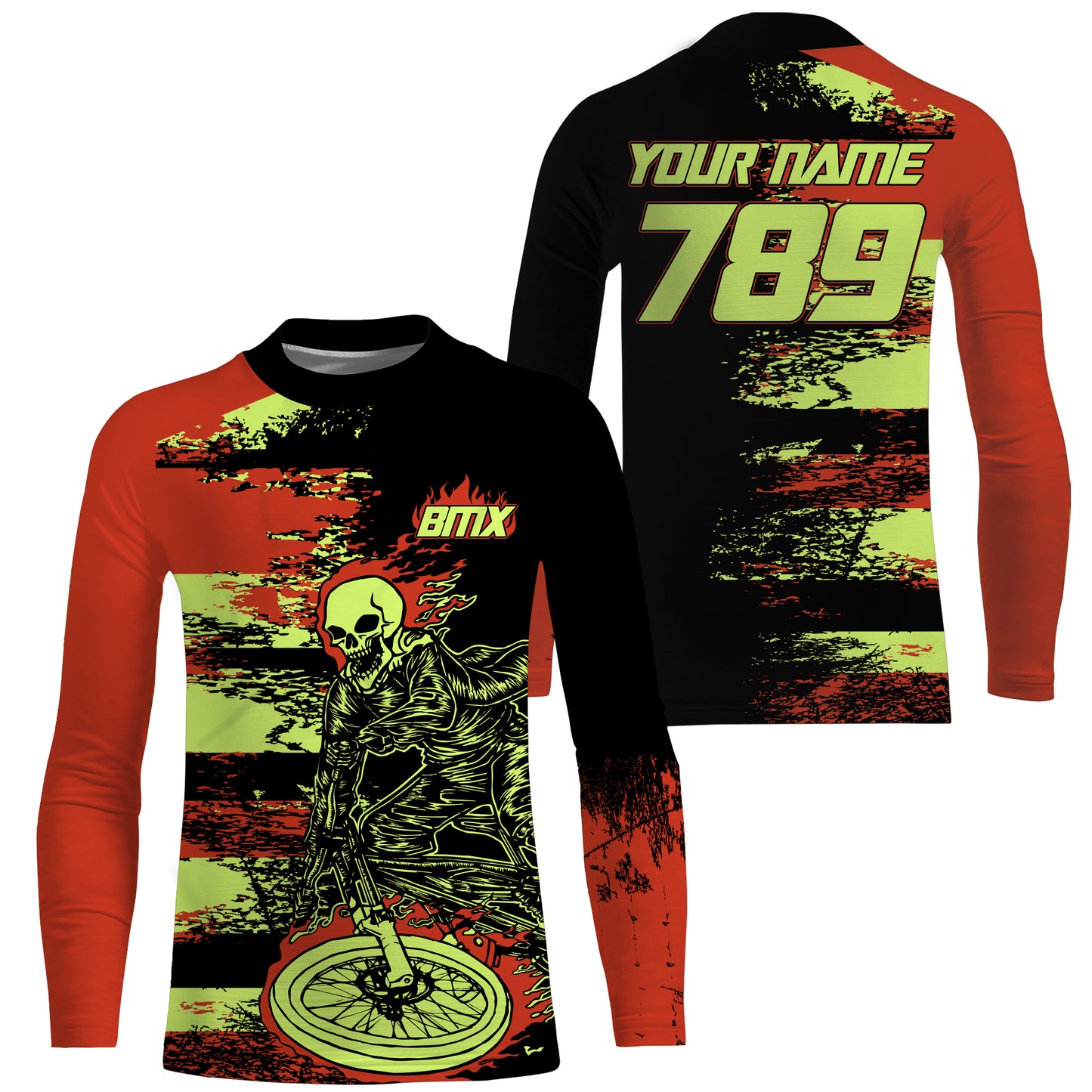 Orange BMX racing jersey Personalized UPF30+ Skull off-road bike shirts Adult kid cycling clothes| SLC33