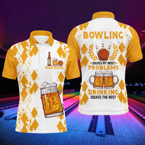 Funny Beer Bowling Shirt Men Polo, Personalized Team Short Sleeves Men Bowlers Jersey NBP18