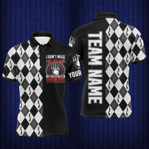 Personalized Men Polo Bowling Shirt Black & White Argyle Bowlers Custom Team Short Sleeves Jersey NBP17