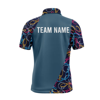 Personalized Men Polo Bowling Shirt, Bowling Balls Pins Pattern Bowlers Team Jersey NBP25
