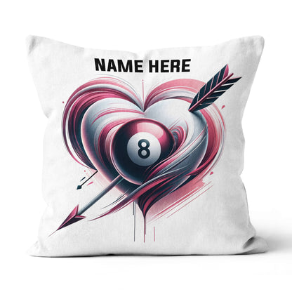 Pink 8 Ball Pool And Heart Custom White Pillow, Billiard Valentine Gifts TDM0891