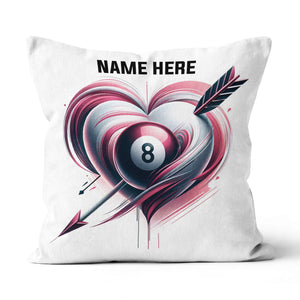 Pink 8 Ball Pool And Heart Custom White Pillow, Billiard Valentine Gifts TDM0891