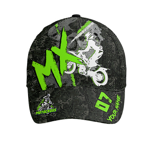 Green Dirt Bike Cap - Custom Name Number MX Biker BWB Hat, Cap For Motocross Lovers Off-Road CDT21