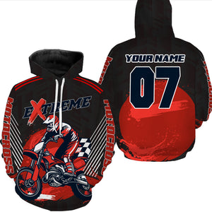 Red Dirt Bike Hoodie Adult UV Custom Motocross Hooded Jersey Extreme Off-Road Motorcycle Hoodie PDT445