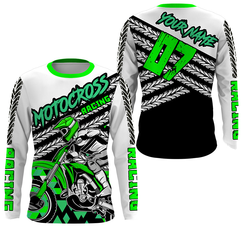 Kid&adult custom Dirt Bike jersey green UPF30+ extreme motocross racing shirt off-road motorcycle PDT413