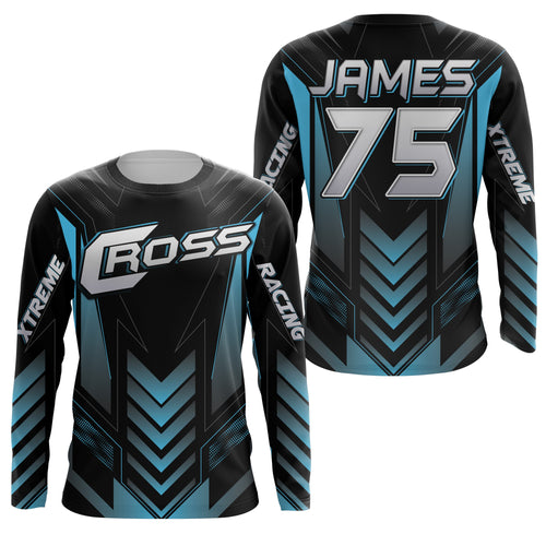 Blue kid adult youth Motocross jersey personalized UV protective MX biker cross motorcycle shirt PDT36
