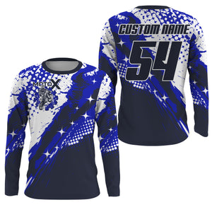 Youth kid adult custom jersey for Motocross UPF30+ blue MX shirt biker extreme off-road motorcycle PDT98