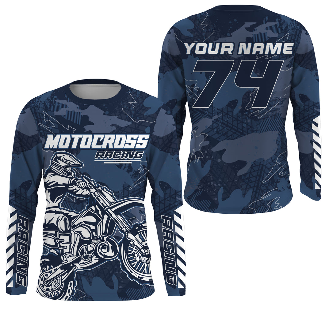 Men women kids jersey for dirt bike custom UPF30+ blue motocross racing xtreme off-road motorcycle PDT102