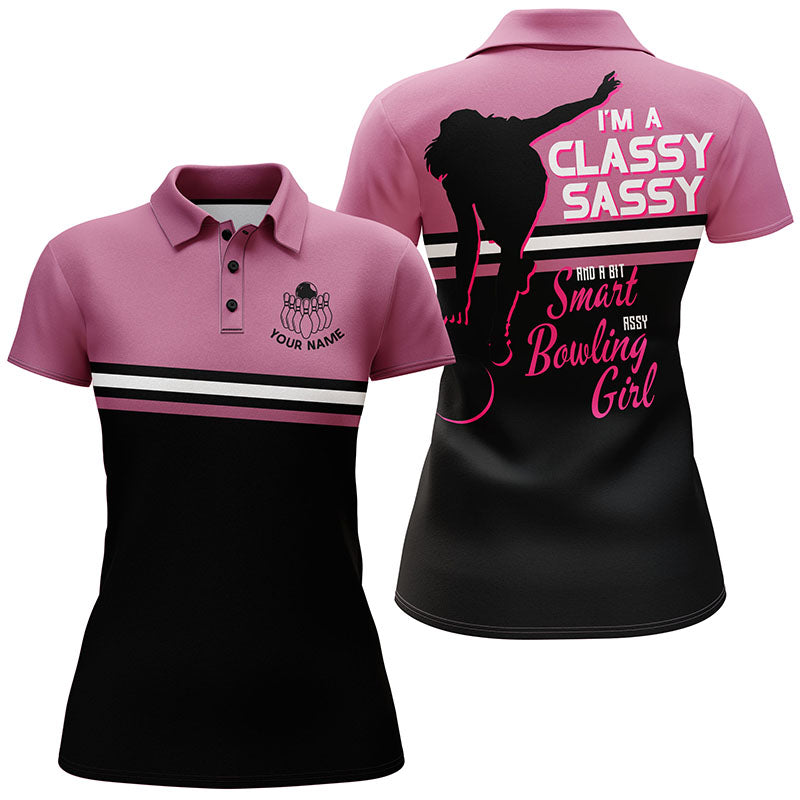 Personalized Women Polo Bowling Shirt, Funny Assy Bowling Girl Pink Bowlers Jersey NBP33