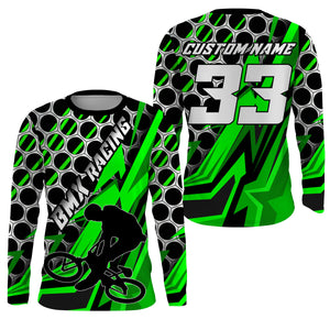 Personalized Green BMX racing jersey UPF30+ Adult Kid stunt riding shirt Extreme cycling gear| SLC54