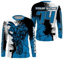 Load image into Gallery viewer, Personalized Motocross jersey blue UPF30+ adult kid racing long sleeves dirt bike motorcycle shirt NMS1075