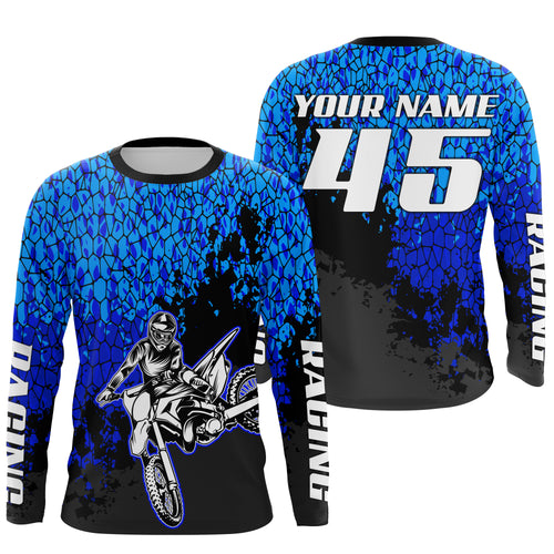 Motocross jersey custom name number kids boys girls UV extreme blue MX shirt off-road motorcycle PDT143