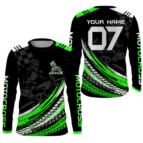 MX Jersey Youth&Adult UPF30+ Green Dirt Bike Riding Shirt Motocross Off-Road Long Sleeves PDT454