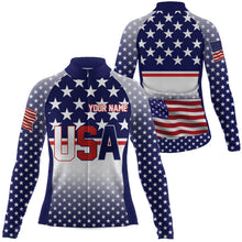 Load image into Gallery viewer, USA women cycling jersey American flag UPF50+ BMX MTB racewear full zipper reflective cycle gear| SLC148