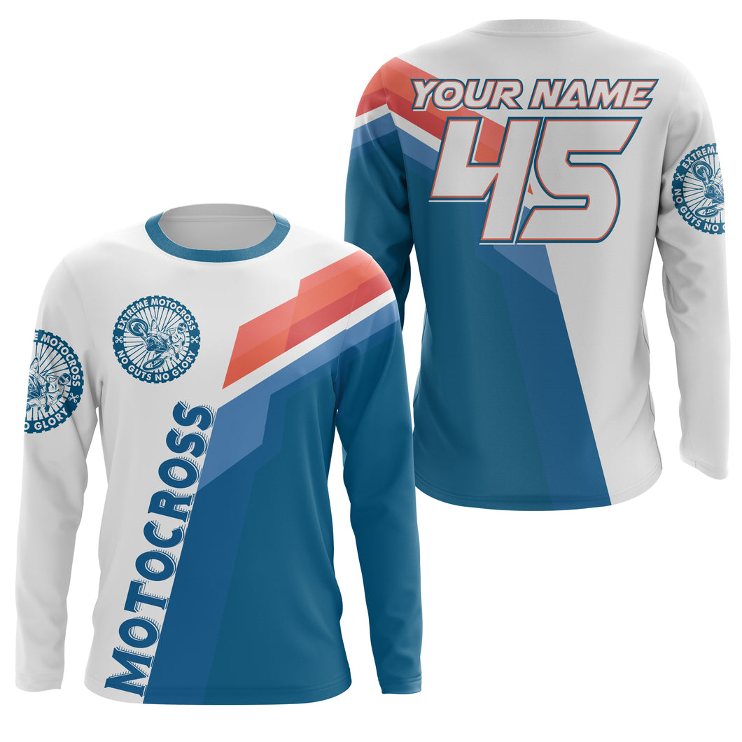 Custom number&name MX dirt bike racing jersey blue white UPF30+ youth adult Xtreme motorcycle shirt PDT172