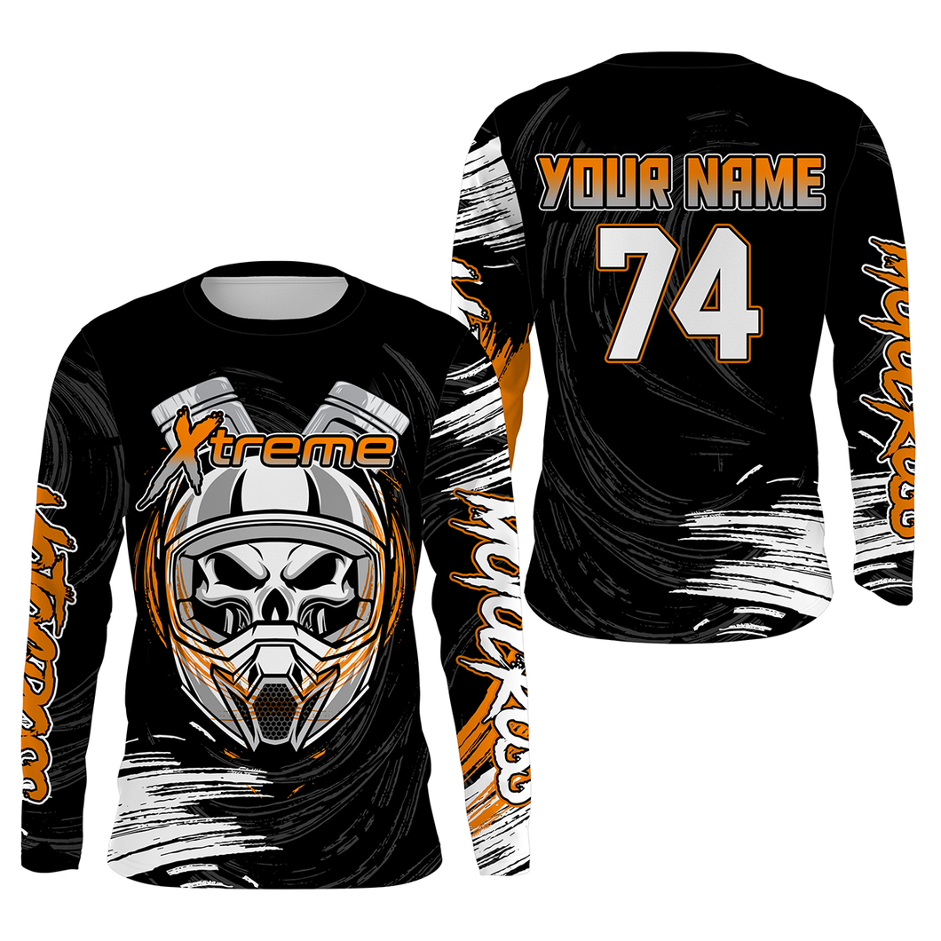 Xtreme MX custom racing jersey UV protective Motocross orange dirt bike skull motorcycle shirt PDT55