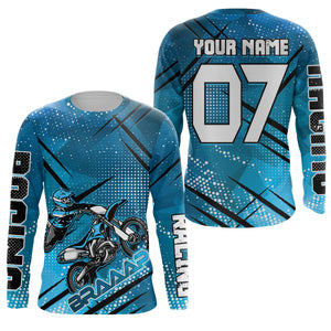 Blue dirt bike racing jerseys MX custom number&name motocross kids men UV offroad long sleeve shirt PDT163