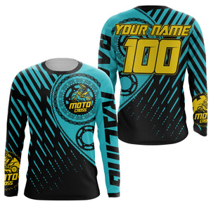 Custom turquoise motocross jersey UV protect kid&adult dirt bike sprocket chain MX racing off-road| NMS895