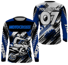 Load image into Gallery viewer, Blue custom Motocross jersey UV protective MX shirt for kid men women dirt bike racing racewear PDT65