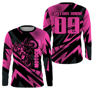 Girls Women UV Motocross Jersey Personalized MX Racing Pink Dirt Bike Off-road Long Sleeves NMS1224